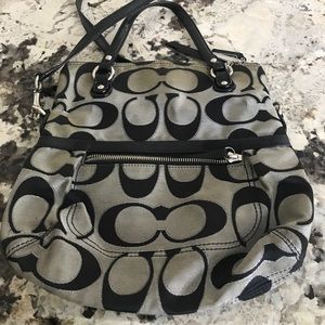 Coach Pop Metallic Silver with Black Cs Foldover Crossbody